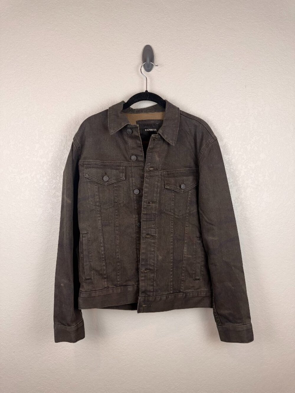 NWT Express Camo Denim Trucker Jacket Button Front Men’s S